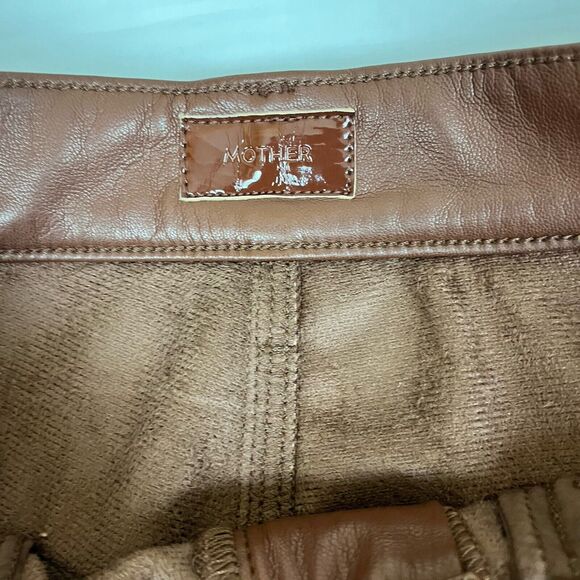 NWT Mother High-Waisted Rail Skimp Friar Brown Faux Leather Pants 29 - Picture 12 of 12